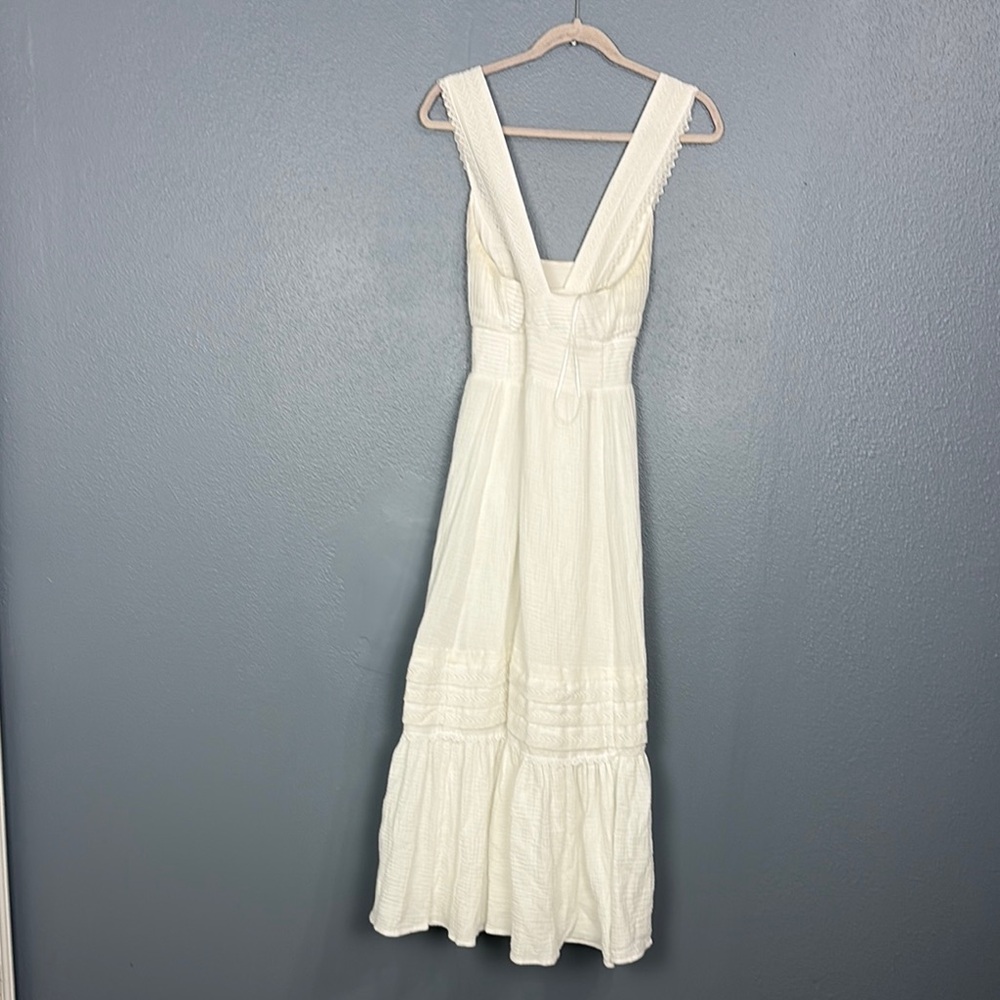 Magaschoni organic cotton gauze tiered lace trimmed Sleeveless Dress size 6 - Picture 4 of 7